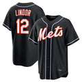 CAdoa NY.Mets #12 Francisco Lindor Player Black Fashion Out Game Stitched Jerseys