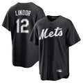 CAdoa NY.Mets #12 Francisco Lindor Player Black Home Game Stitched Jerseys