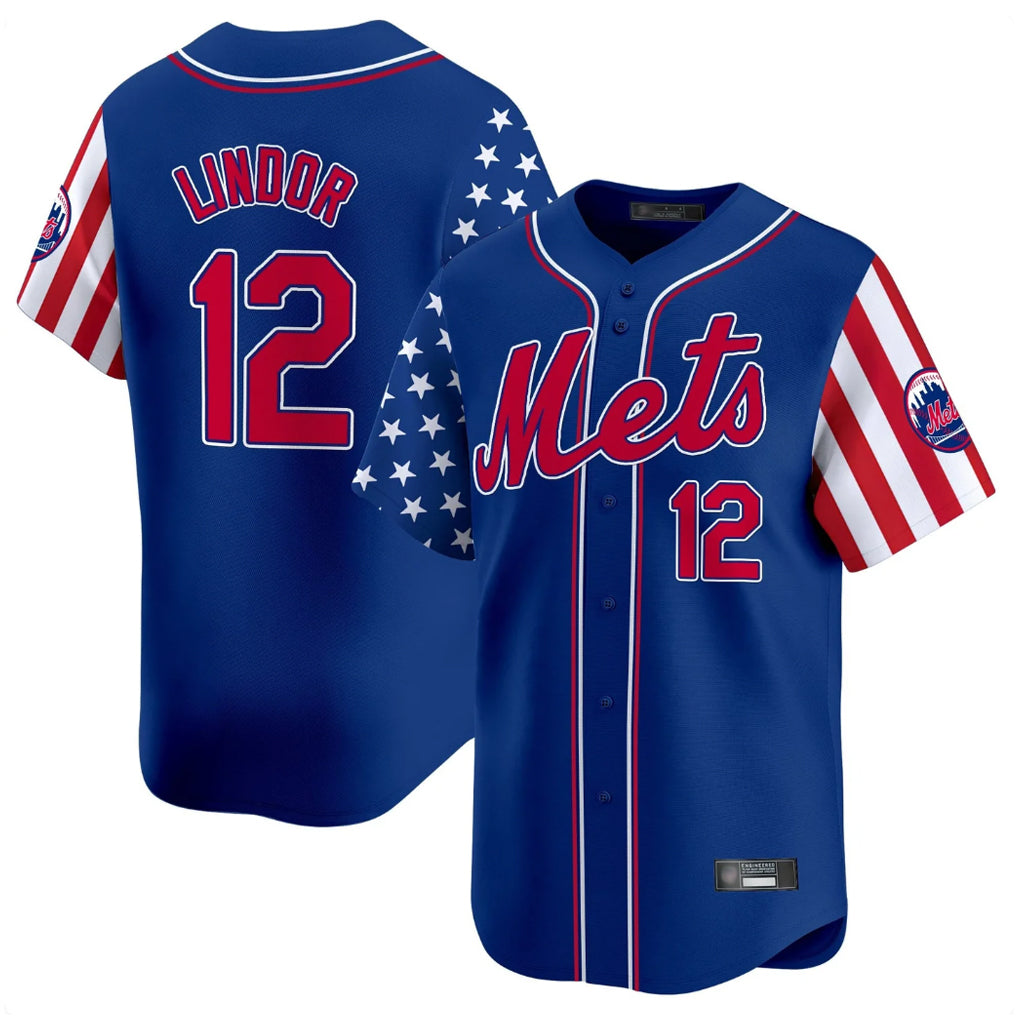 CAdoa NY.Mets #12 Francisco Lindor Player Royal 2025 Independence Day Vapor Premier Limited  Stitched Jerseys