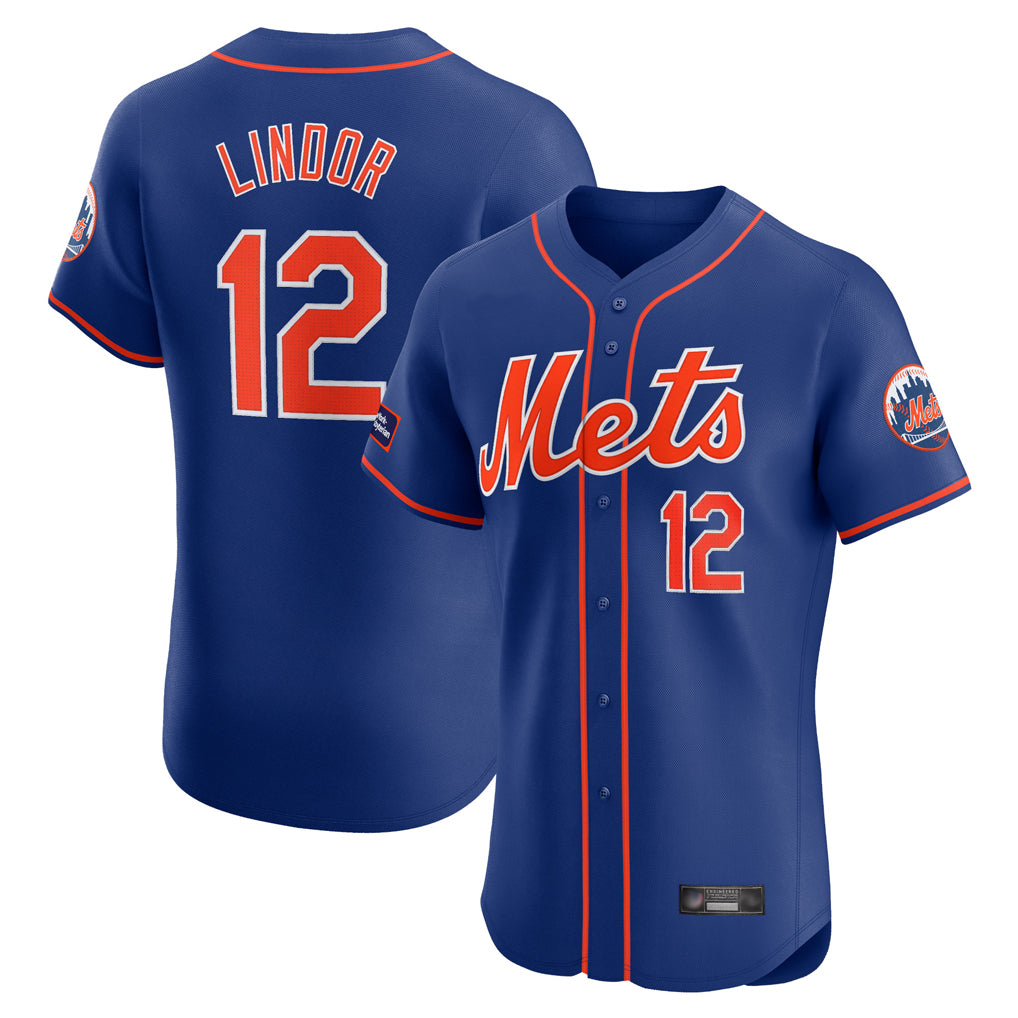 CAdoa NY.Mets #12 Francisco Lindor Player Royal Limited Elite Home Stitched Jerseys