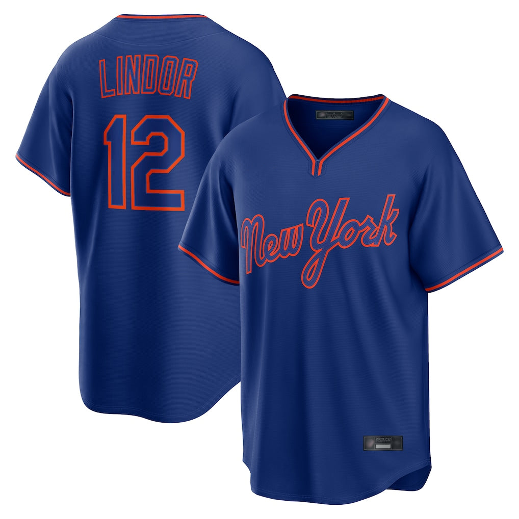 CAdoa NY.Mets #12 Francisco Lindor Player Royal T-shirt Home Game Stitched Jerseys