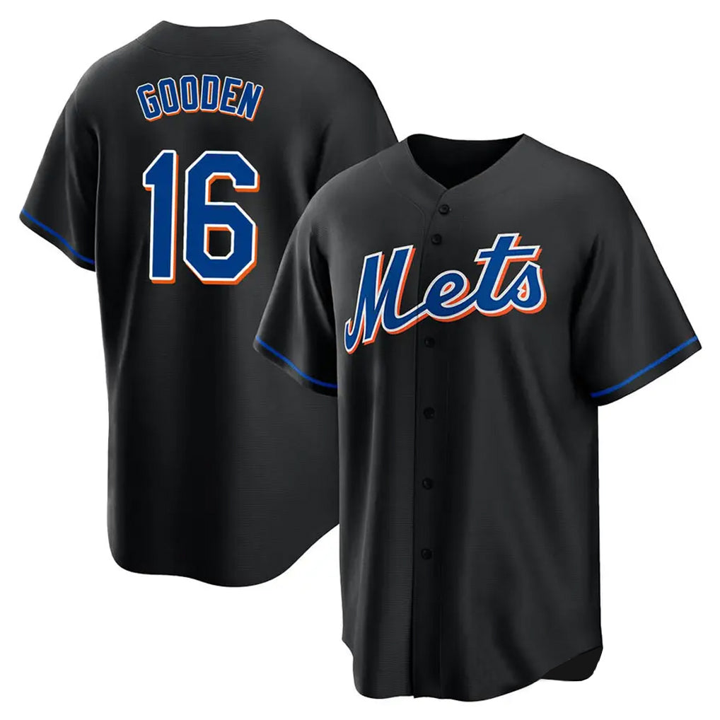 CAdoa NY.Mets #16 Dwight Gooden Player Black Replica Home Game Stitched Jerseys