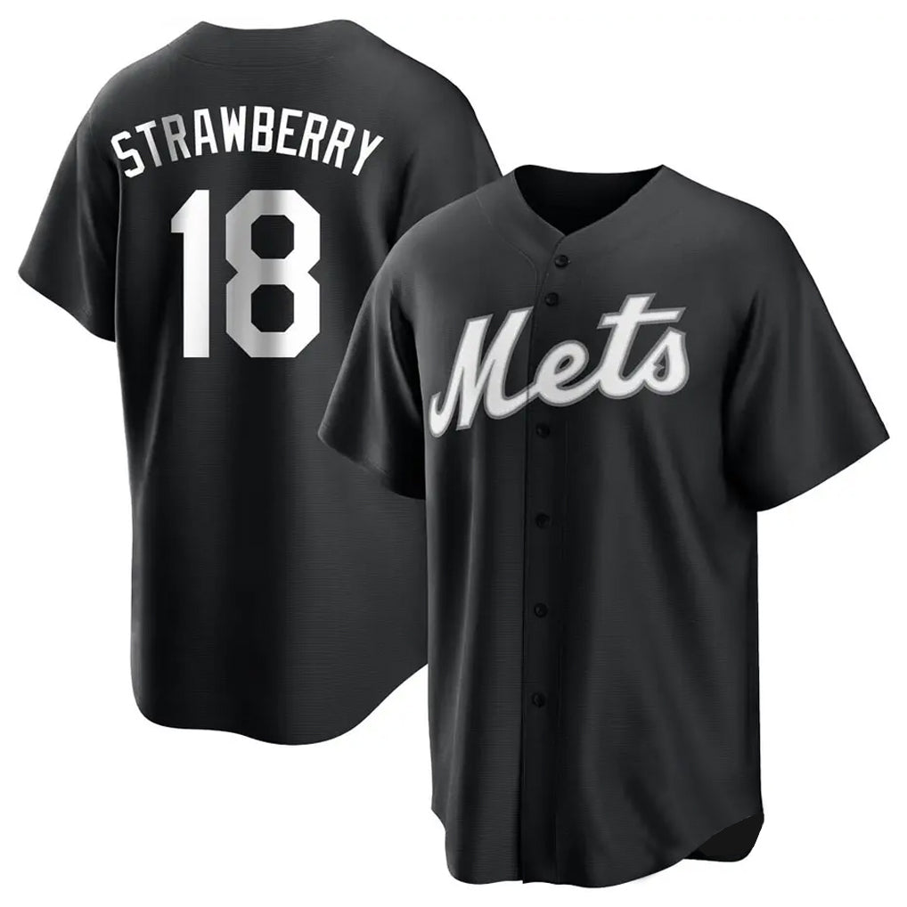CAdoa NY.Mets #18 Darryl Strawberry Player Black Home Game Stitched Jerseys