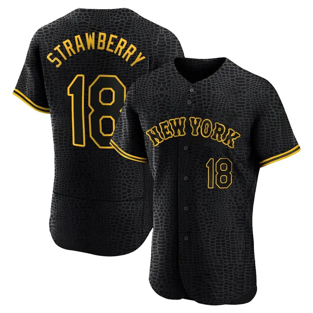 CAdoa NY.Mets #18 Darryl Strawberry Player Black Snake Skin City Home Limited Elite Stitched Jerseys