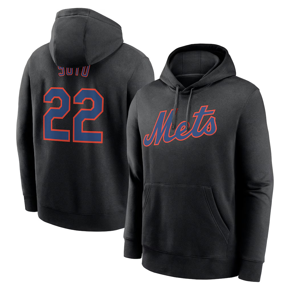CAdoa NY.Mets #22 Juan Soto Player Black Club Pullover Hoodie Game Stitched Jerseys