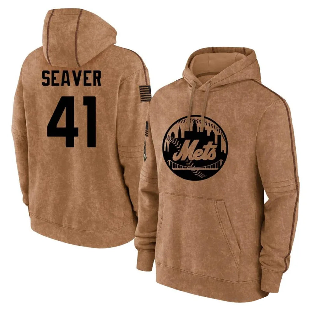CAdoa NY.Mets #41 Tom Seaver Player Brown Club Pullover Hoodie Game Stitched Jerseys