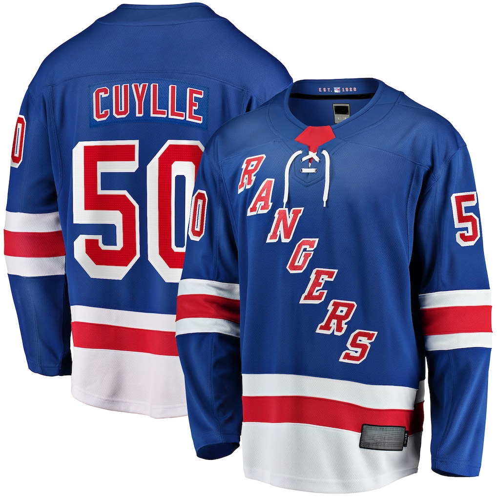 CAdoa NY.Rangers #50 Will Cuylle Blue Home Premier Breakaway Player Jerseys