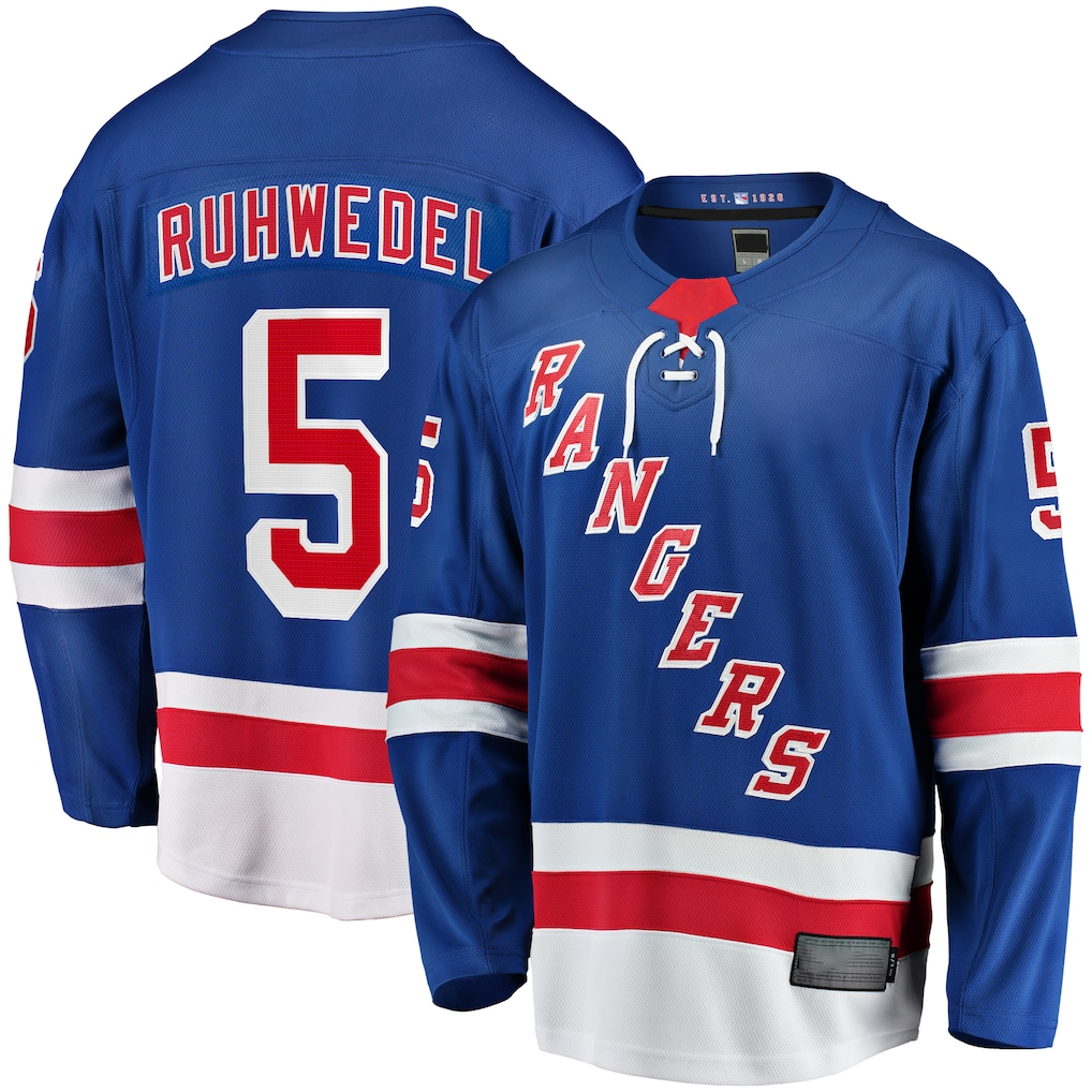 CAdoa NY.Rangers #5 Chad Ruhwedel Blue Home Premier Breakaway Jerseys