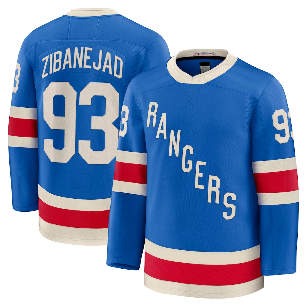 CAdoa NY.Rangers #93 Mika Zibanejad Blue Centennial Premium Jerseys