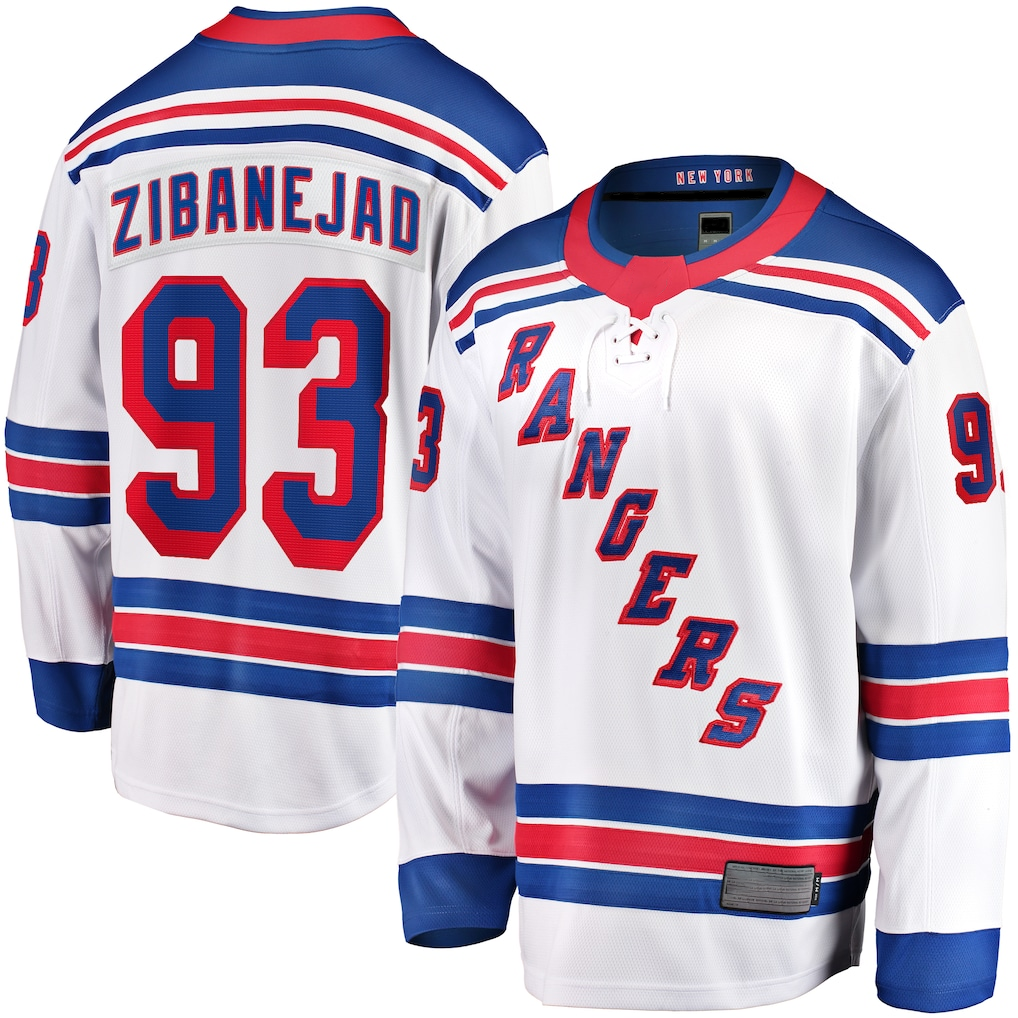 CAdoa NY.Rangers #93 Mika Zibanejad White Away Premier Breakaway Player Jerseys