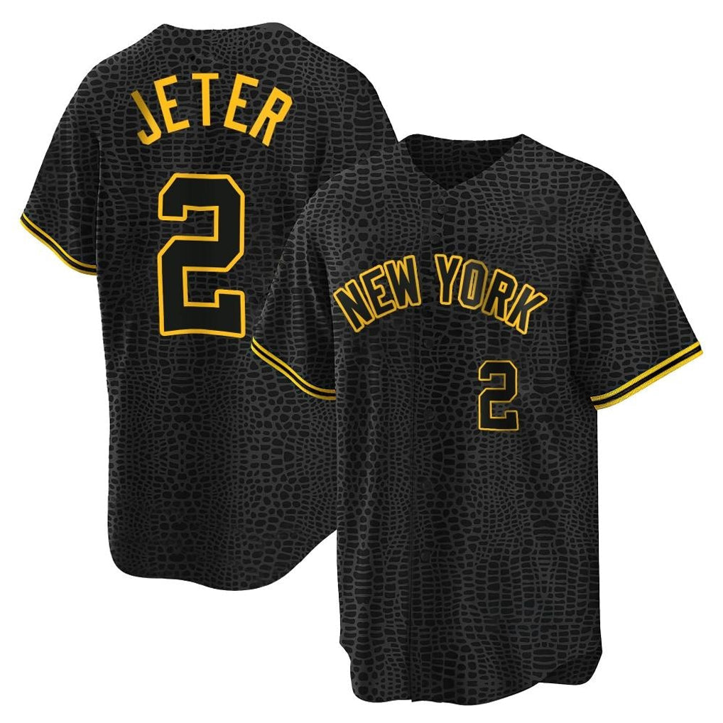 CAdoa NY.Yankees #2 Derek Jeter Player Black Snake Skin City Game Home Stitched Jerseys
