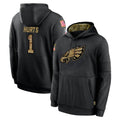 CAdoa P.Eagles #1 Jalen Hurts Player Black Salute to Service Hoodies Limited Game Stitched Jerseys