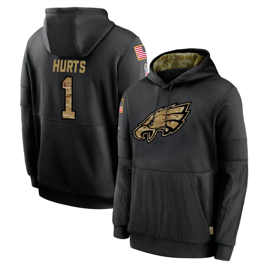 CAdoa P.Eagles #1 Jalen Hurts Player Black Salute to Service Hoodies Limited Game Stitched Jerseys