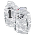 CAdoa P.Eagles #1 Jalen Hurts Player Military Hoodie Arctic Camo Salute To Service Stitched Jerseys