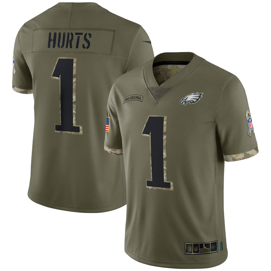 CAdoa P.Eagles #1 Jalen Hurts Player Salute To Service Olive Stitched Jerseys