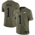 CAdoa P.Eagles #1 Jalen Hurts Player Salute To Service Olive Stitched Jerseys