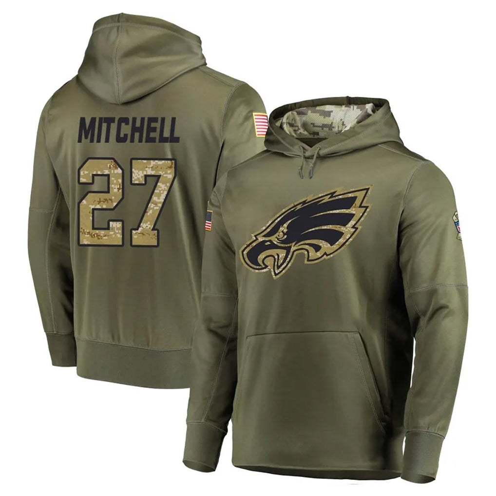 CAdoa P.Eagles #27 Quinyon Mitchell Player Olive Salute to Service Pullover Hoodies Home Game Stitched Jerseys