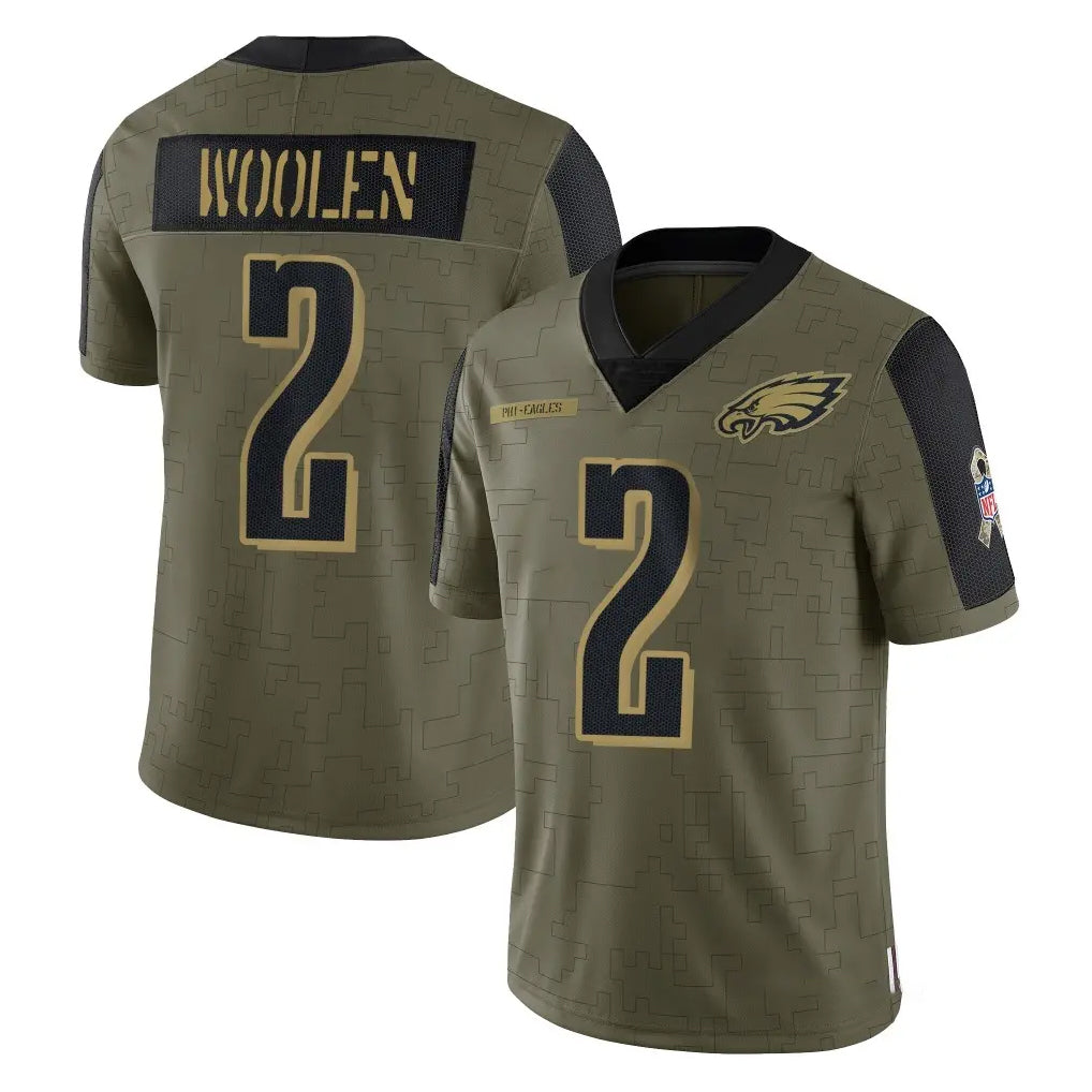 CAdoa P.Eagles #2 Riq Woolen Player Olive Salute To Service Limited Game Stitched Jerseys