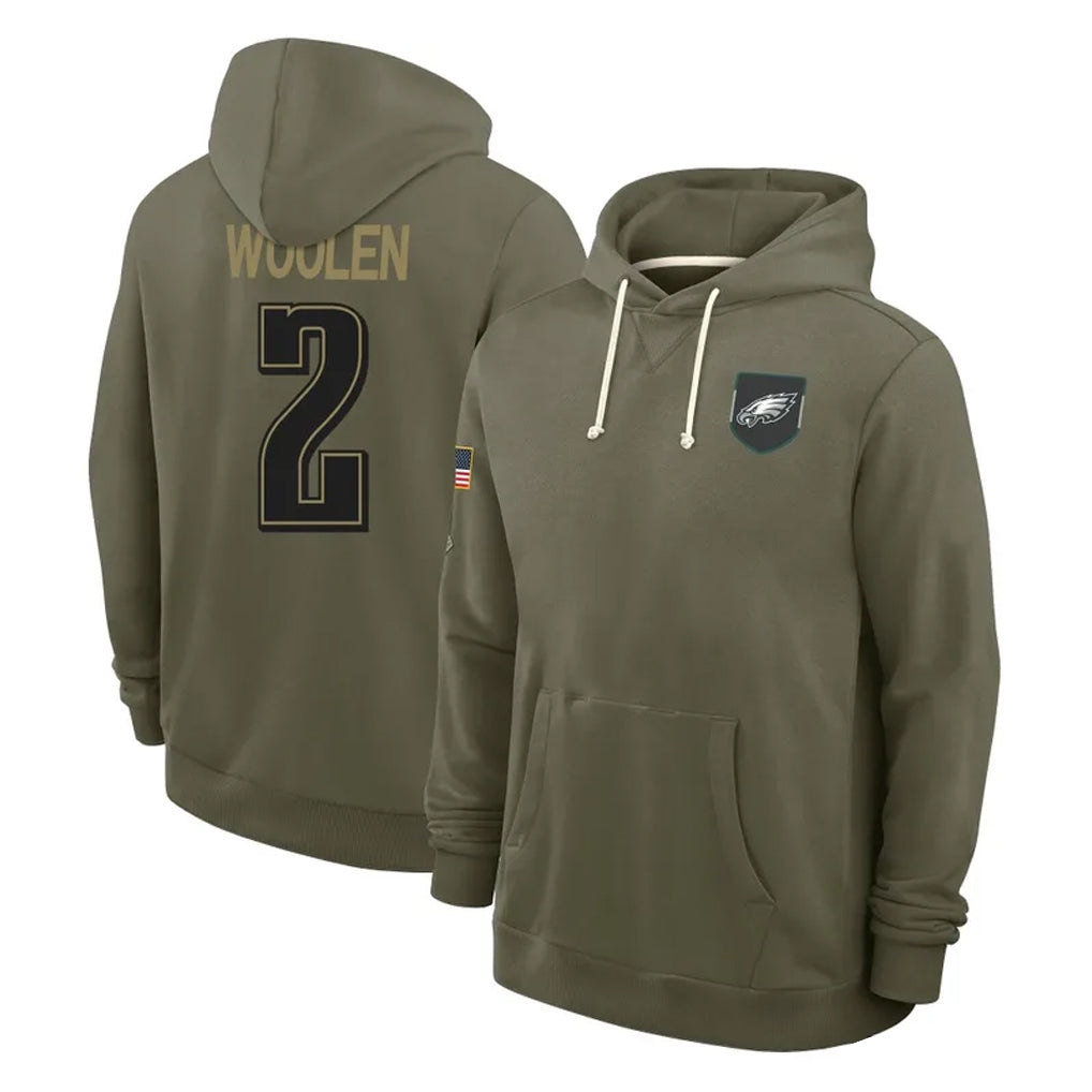 CAdoa P.Eagles #2 Riq Woolen Player Olive Salute to Service Pullover Hoodies Limited Stitched Jerseys