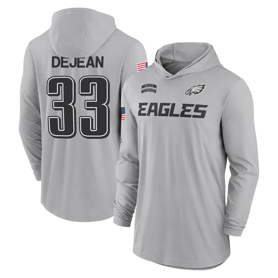 CAdoa P.Eagles #33 Cooper DeJean Player Military Hoodie Gray Salute To Service Stitched Jerseys