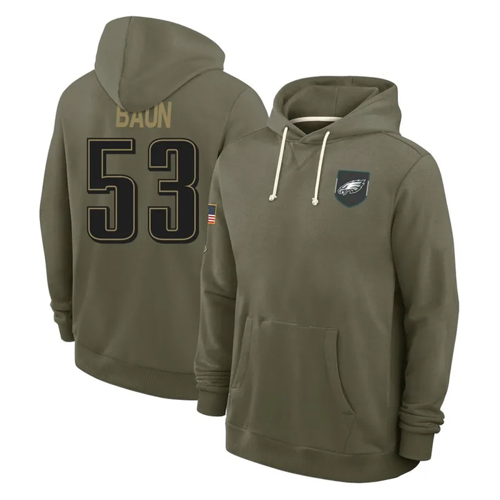 CAdoa P.Eagles #53 Zack Baun Player Olive Salute to Service Pullover Hoodies Limited Stitched Jerseys