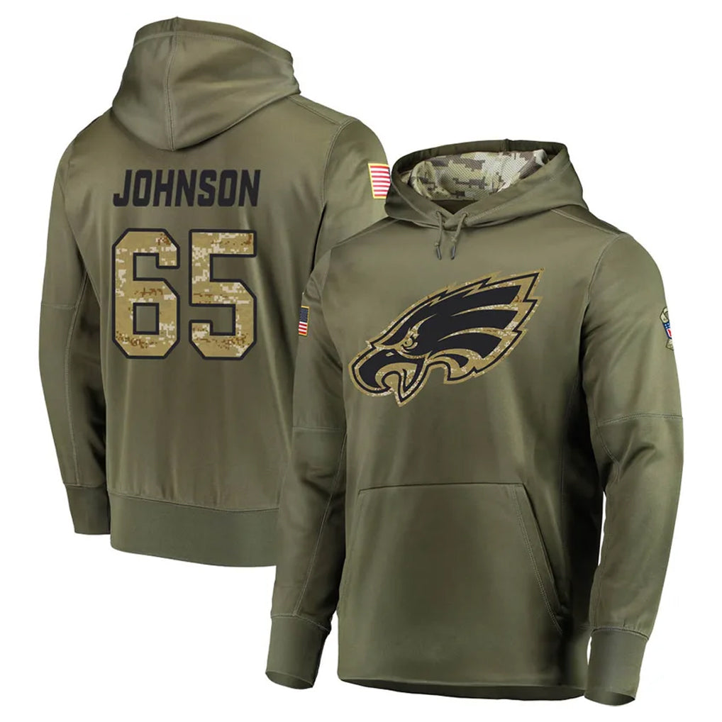 CAdoa P.Eagles #65 Lane Johnson Player Olive Salute to Service Pullover Hoodies Home Game Stitched Jerseys