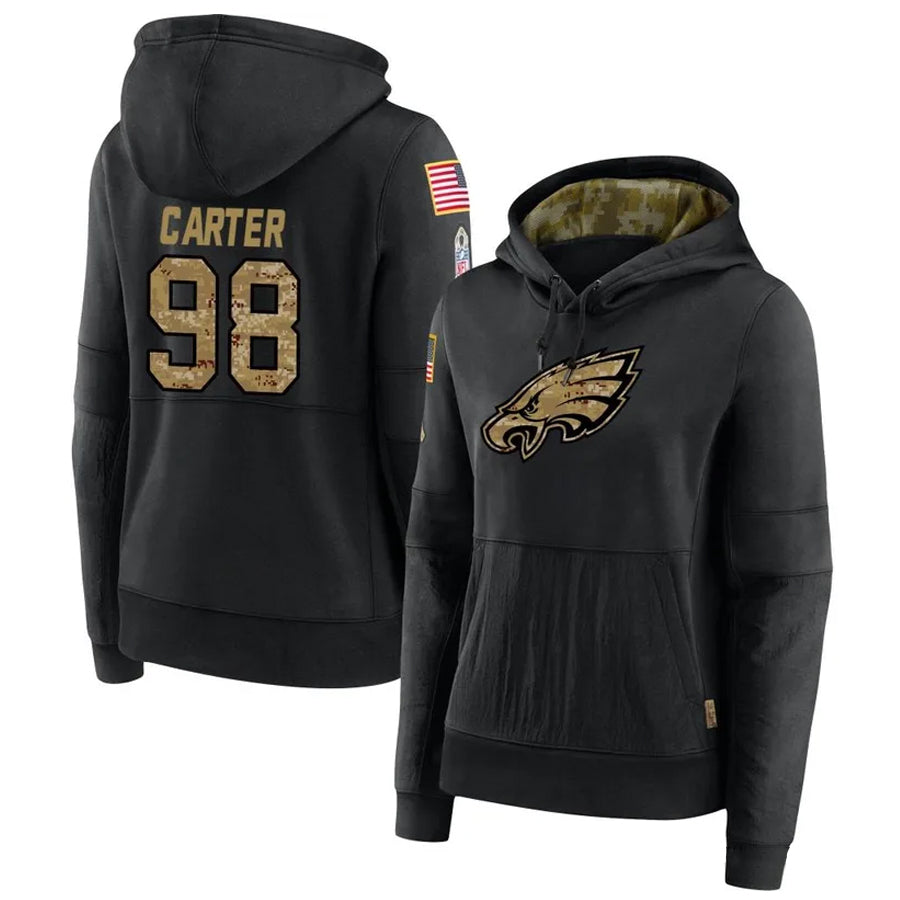 CAdoa P.Eagles #98 Jalen Carter Player Black Military Hoodie Game Stitched Jerseys