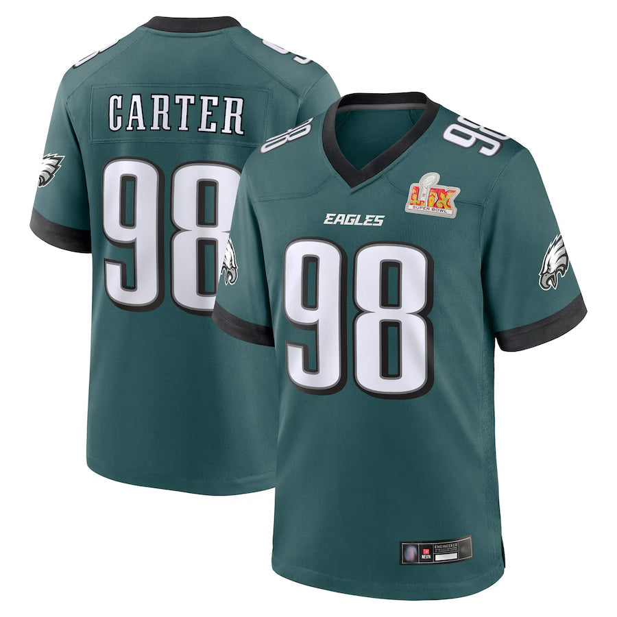 CAdoa P.Eagles #98 Jalen Carter Player Midnight Green Super Bowl LIX Game Stitched Jerseys
