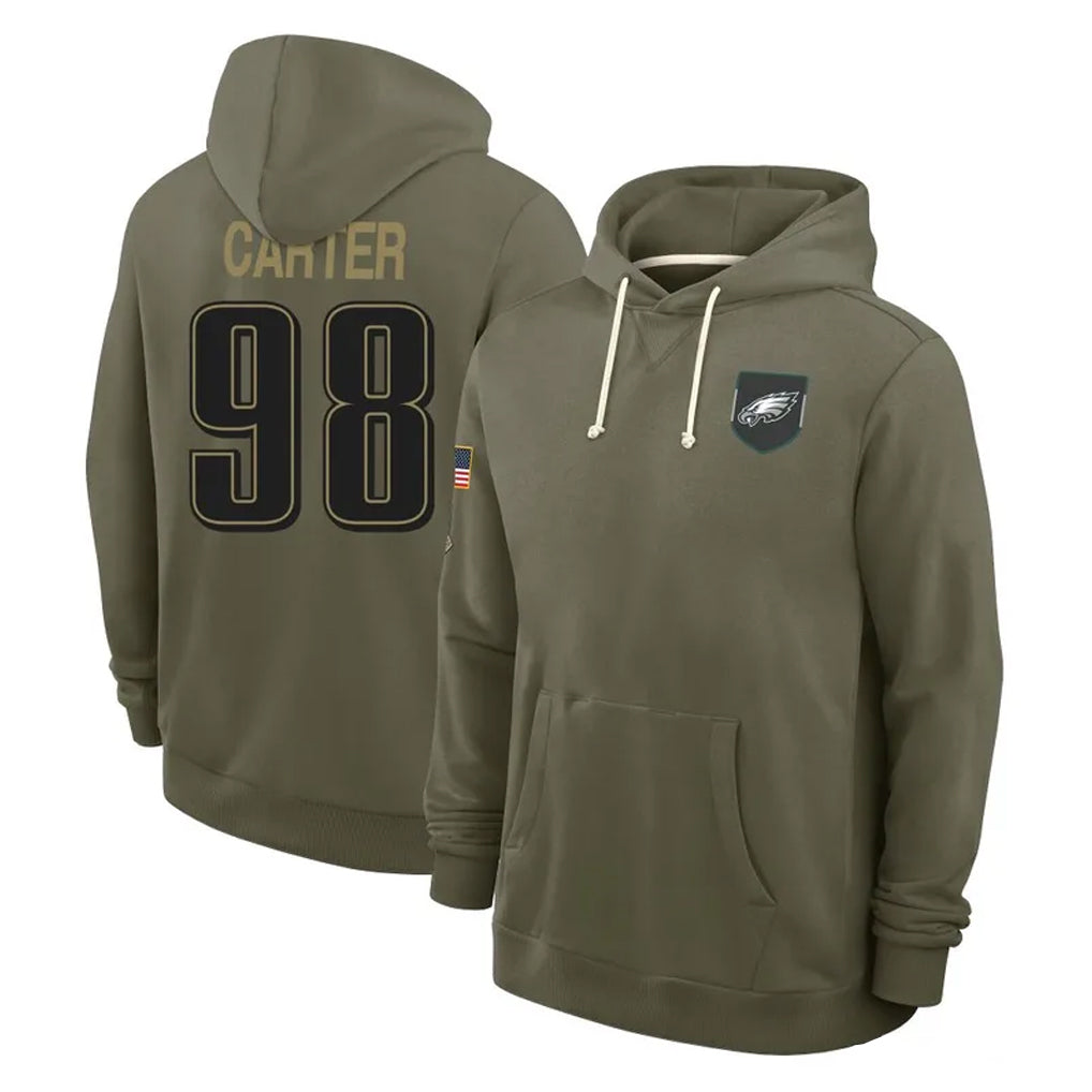 CAdoa P.Eagles #98 Jalen Carter Player Olive Salute to Service Pullover Hoodies Limited Stitched Jerseys