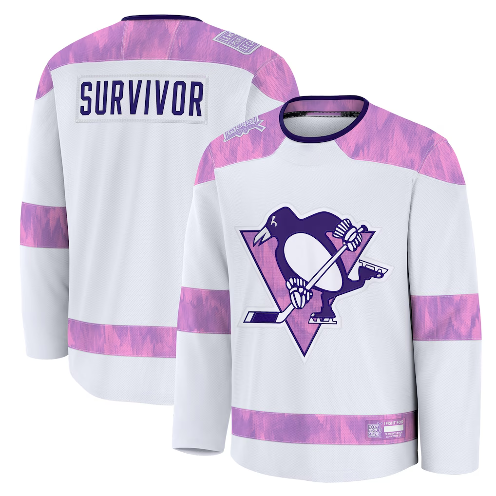 CAdoa P.Penguins White Hockey Fights Cancer Survivor Practice Jerseys