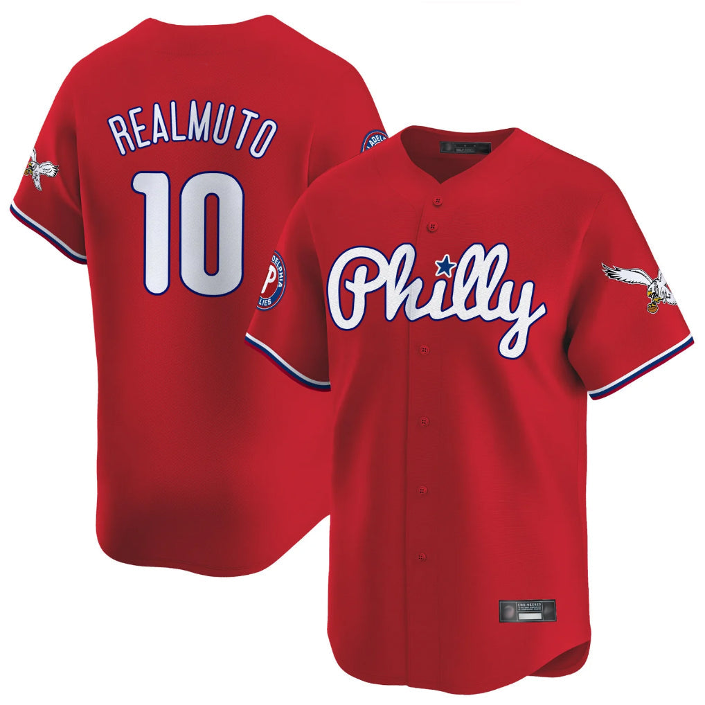 CAdoa P.Phillies #10 J.T. Realmuto Player Red Phillies & Eagles Vapor Premier Limited Stitched Jerseys