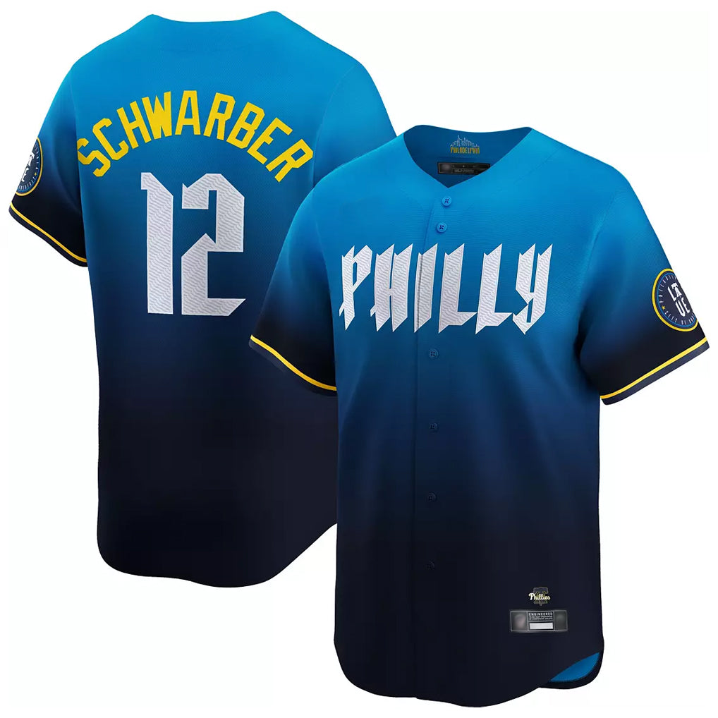 CAdoa P.Phillies #12 Kyle Schwarber Player Blue City Connect Home Limited Stitched Jerseys