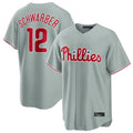 CAdoa P.Phillies #12 Kyle Schwarber Player Gray Home Game Stitched Jerseys