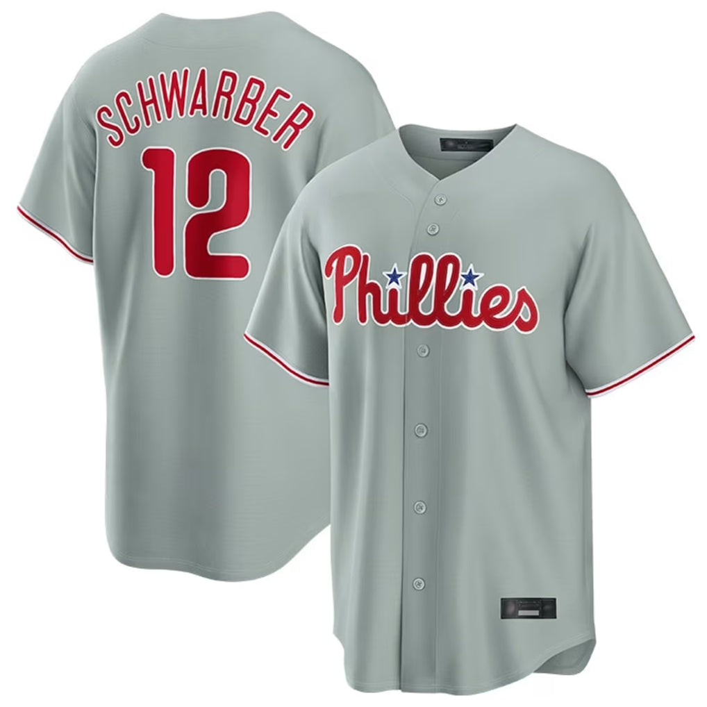 CAdoa P.Phillies #12 Kyle Schwarber Player Gray Home Game Stitched Jerseys