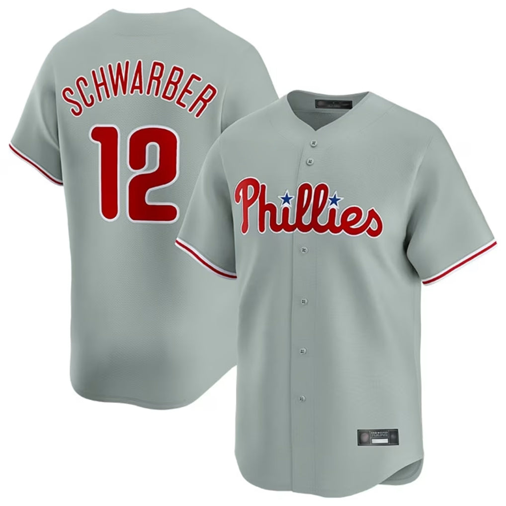 CAdoa P.Phillies #12 Kyle Schwarber Player Gray Home Limited Stitched Jerseys