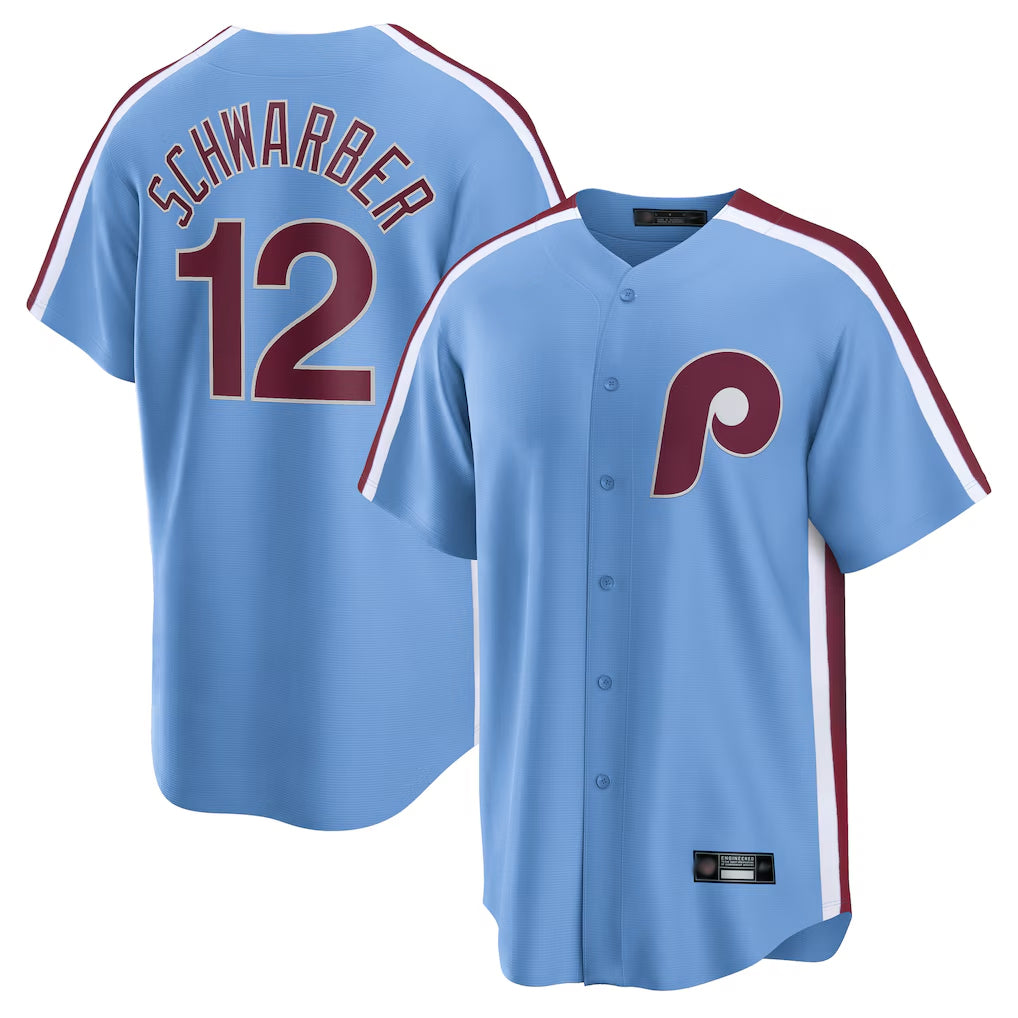 CAdoa P.Phillies #12 Kyle Schwarber Player Light Blue Home Game Stitched Jerseys
