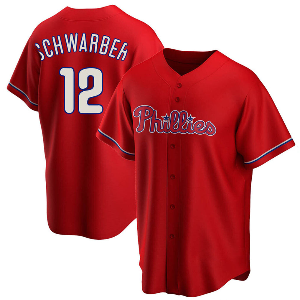 CAdoa P.Phillies #12 Kyle Schwarber Player Red Home Game Stitched Jerseys