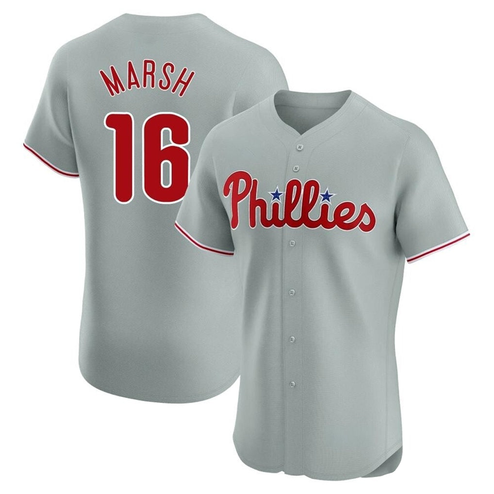 CAdoa P.Phillies #16 Brandon Marsh Player Gray Home Limited Elite Stitched Jerseys