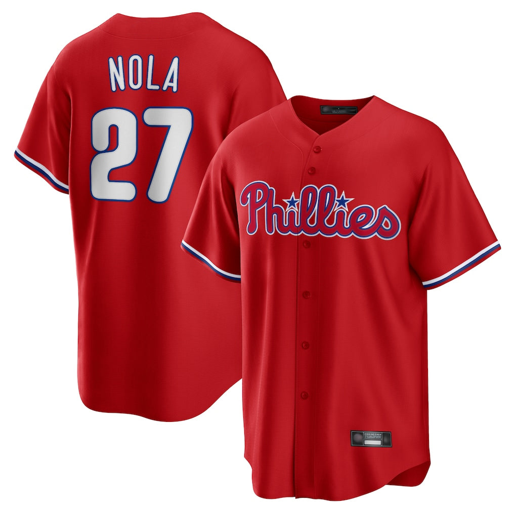CAdoa P.Phillies #27 Aaron Nola Player Red Home Game Stitched Jerseys