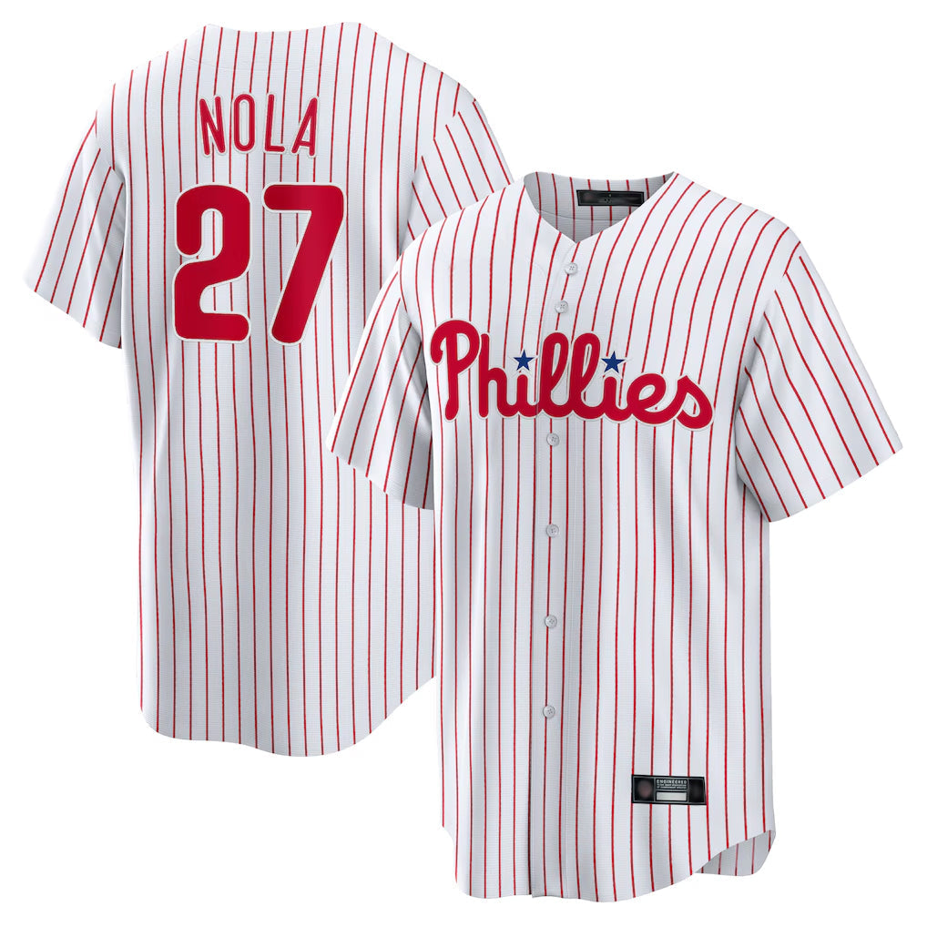 CAdoa P.Phillies #27 Aaron Nola Player White Home Game Stitched Jerseys