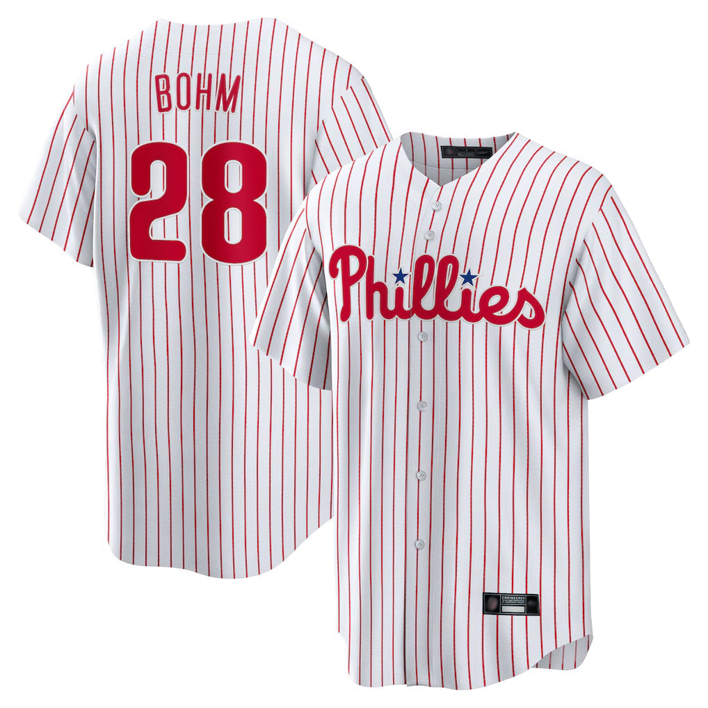 CAdoa P.Phillies #28 Alec Bohm Player White Home Game Stitched Jerseys