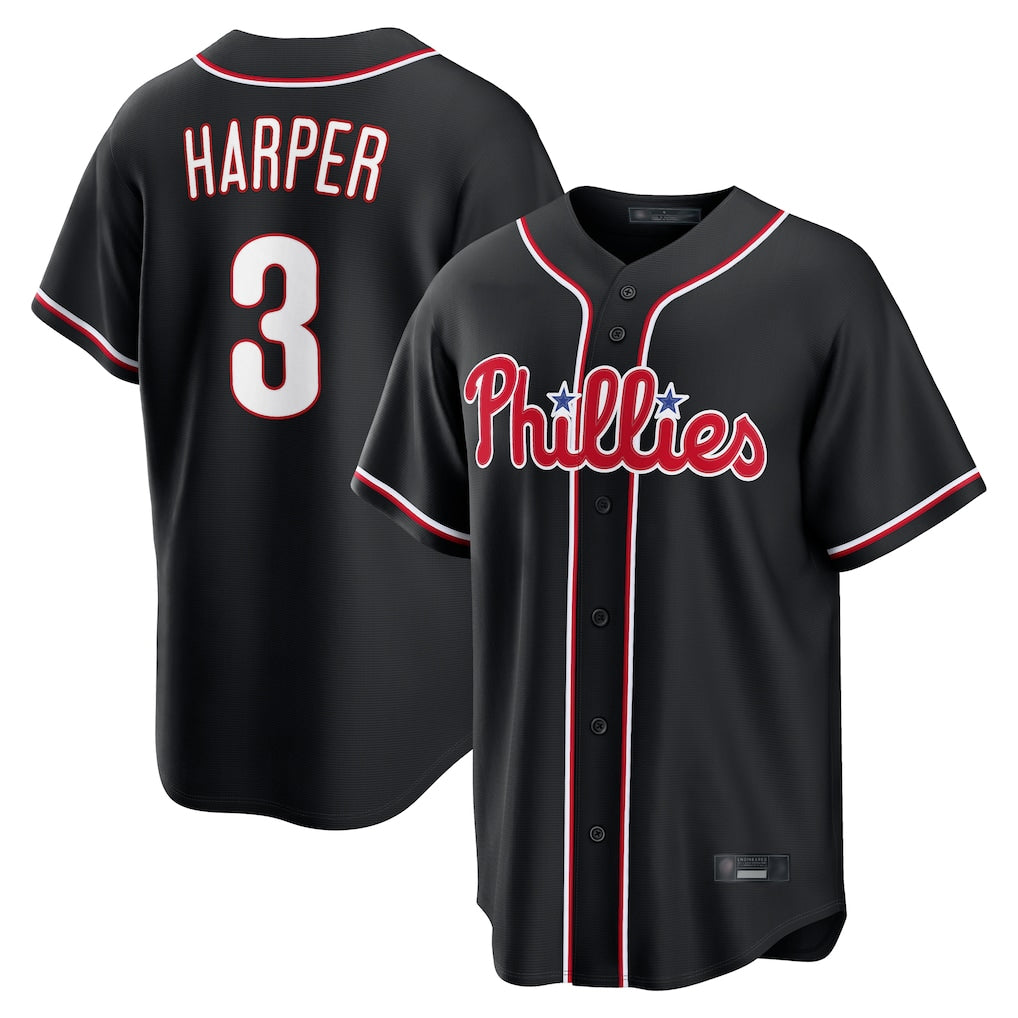 CAdoa P.Phillies #3 Bryce Harper Player Black Fashion Out Home Game Stitched Jerseys