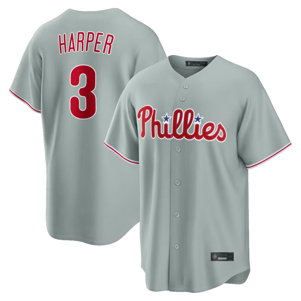 CAdoa P.Phillies #3 Bryce Harper Player Gray Home Game Stitched Jerseys