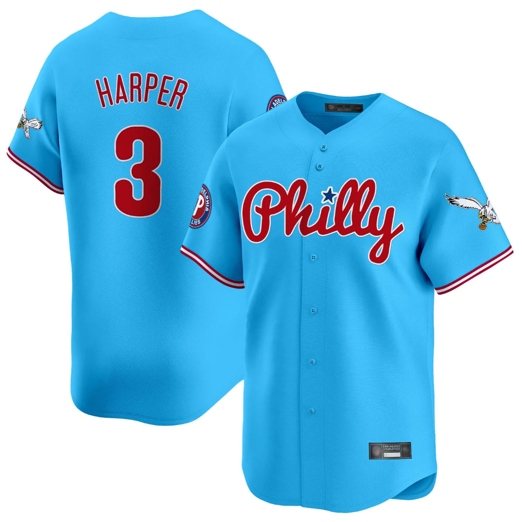 CAdoa P.Phillies #3 Bryce Harper Player Light Blue Phillies & Eagles Vapor Premier Limited Stitched Jerseys