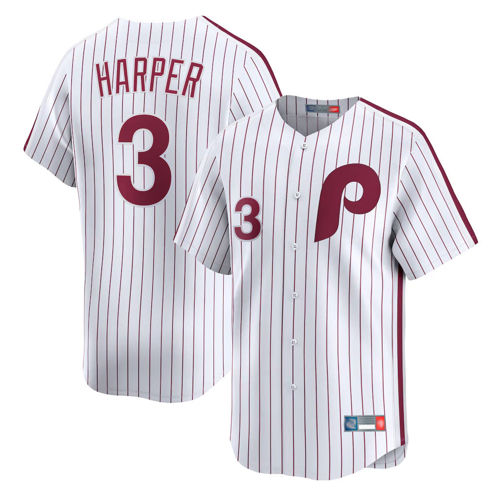 CAdoa P.Phillies #3 Bryce Harper Player White Cooperstown Collection Limited Home Stitched Jerseys