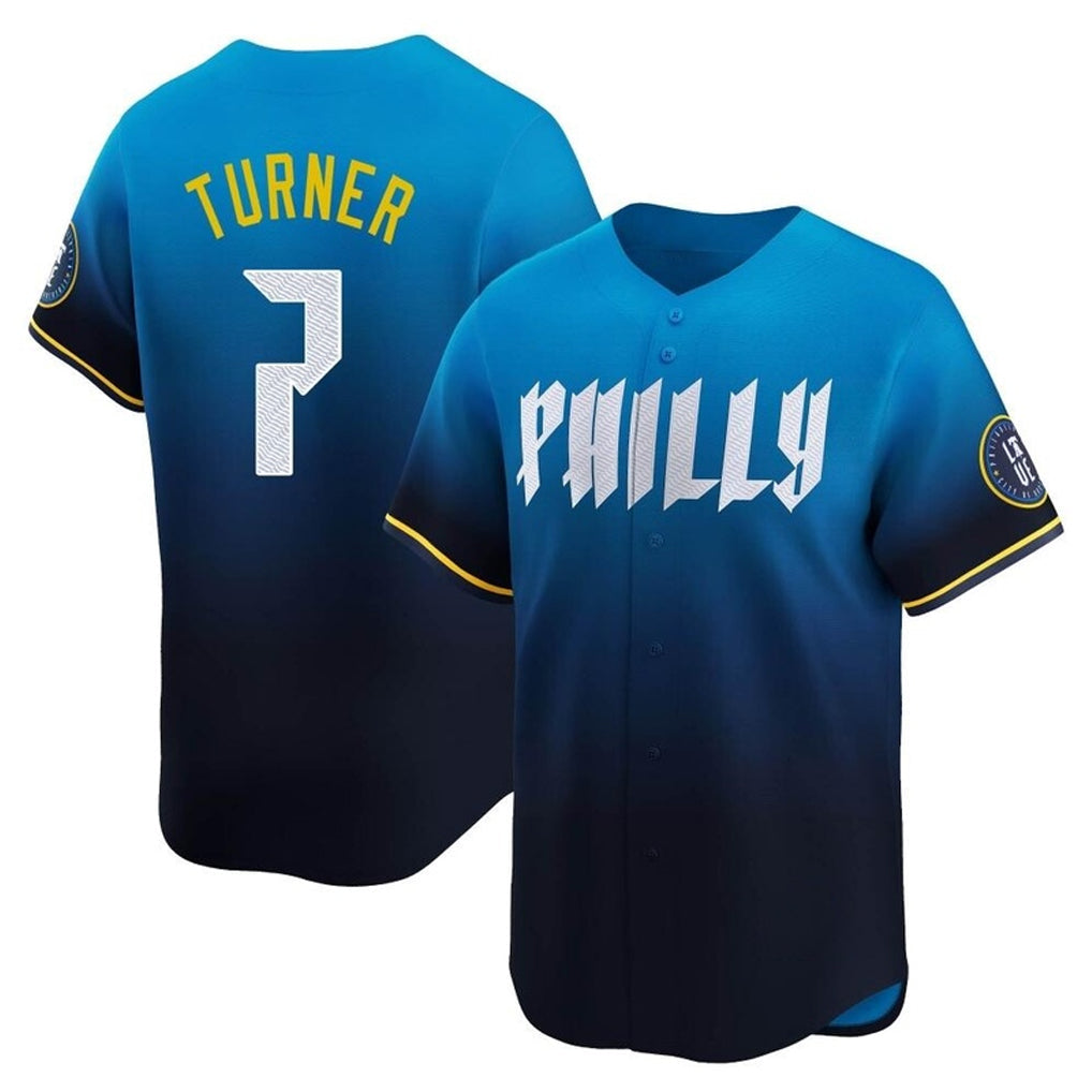 CAdoa P.Phillies #7 Trea Turner Player Blue City Connect Home Limited Stitched Jerseys