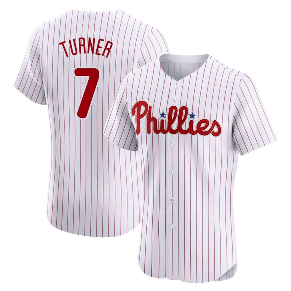 CAdoa P.Phillies #7 Trea Turner Player White Pinstripe Phillies & Eagles Vapor Premier Limited Elite Stitched Jerseys