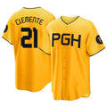 CAdoa P.Pirates #21 Roberto Clemente Player Gold City Connect Home Game Stitched Jerseys