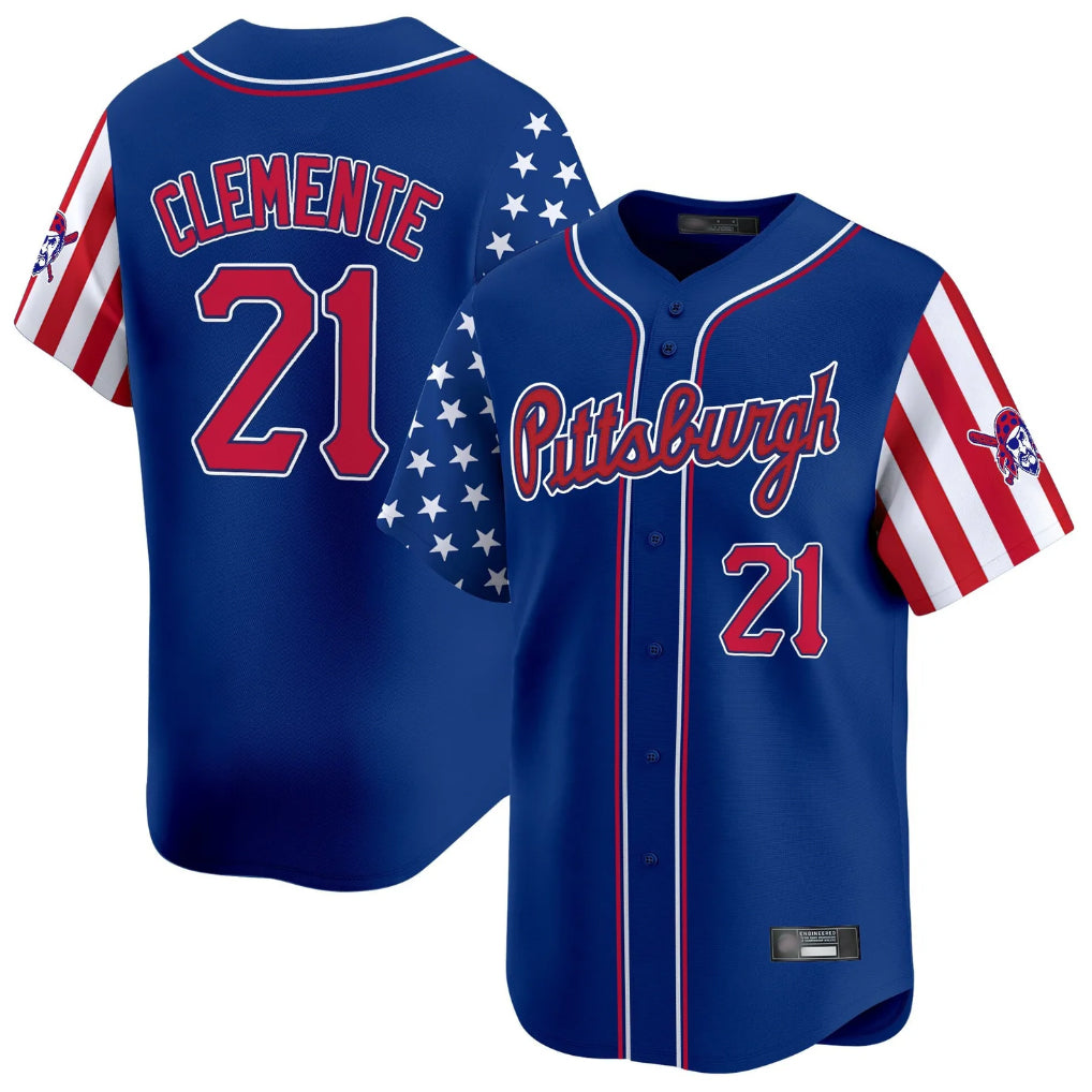 CAdoa P.Pirates #21 Roberto Clemente Player Royal 2025 Independence Day Vapor Premier Limited Stitched Jerseys