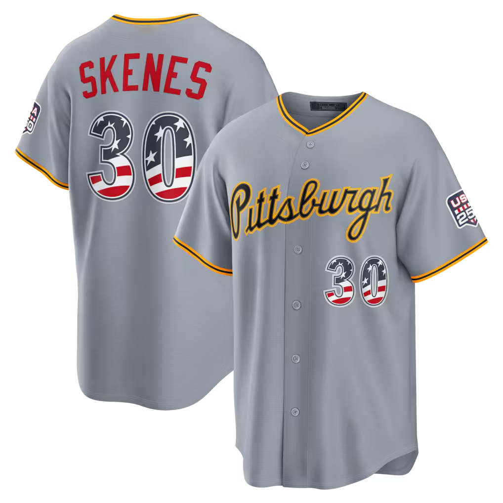 CAdoa P.Pirates #30 Paul Skenes Gray USA 250 Fourth of July Road Stadium Jersey